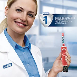Oral-B elektrische tandenborstel, aangeprezen als het nummer 1 tandenborstelmerk aanbevolen door tandartsen wereldwijd.
