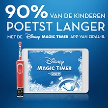 Oral-B elektrische tandenborstel voor kinderen, met de Disney Magic Timer app die 90% van de kinderen langer laat poetsen.