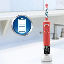 Oral-B Kids elektrische tandenborstel met een batterij-indicator die een volle batterij laat zien.