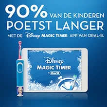 90% van de kinderen. Poetst langer met de Disney magic timer app van oral-b.