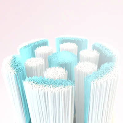 Oral-B opzetborstel, close-up van de borstelharen in blauw en wit voor een effectieve reiniging.