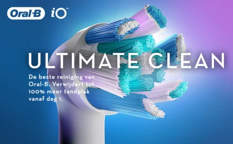 Oral-B io Ultimate Clean. De beste reiniging van Oral-B. Verwijdert tot 100% meer tandplak vanaf dag 1.