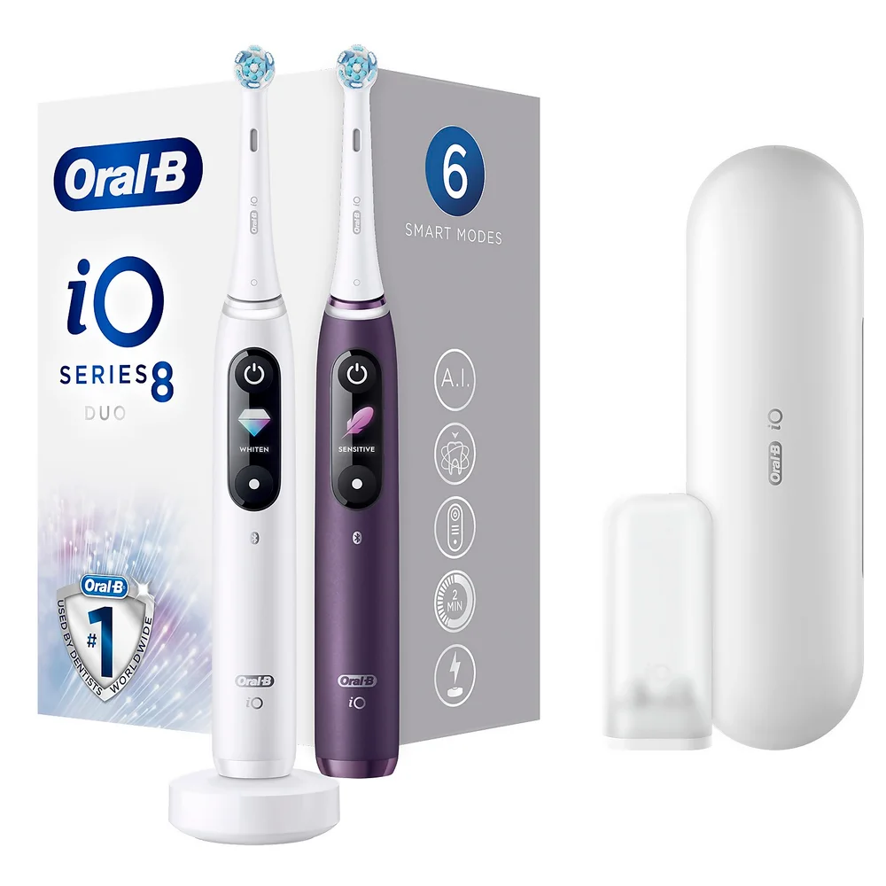 Oral-B iO8 Elektrische Tandenborstels Duoverpakking - Wit & Paars Afbeelding 1