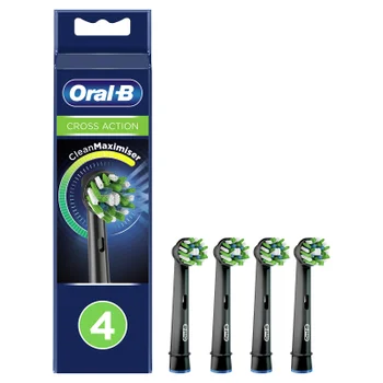 Oral-B Crossaction Opzetborstels Black Met CleanMaximiser, 4 Stuks