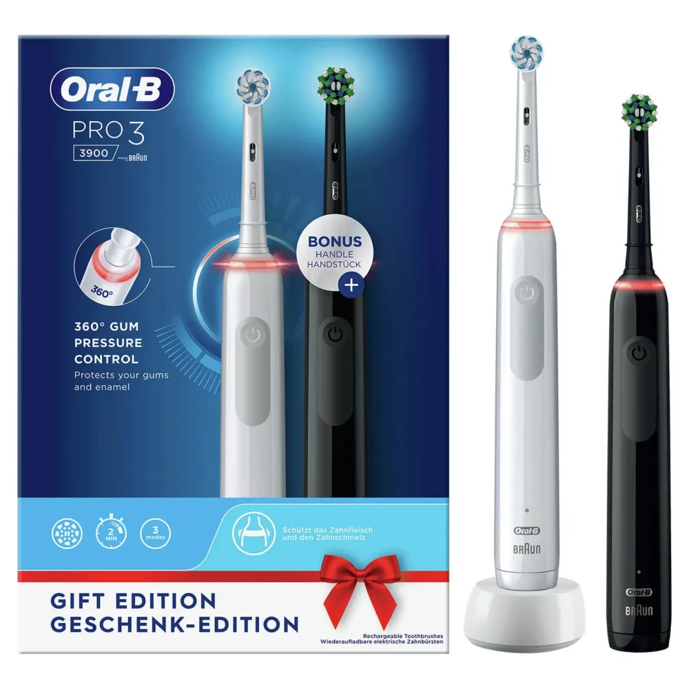 Oral-B Pro 3900 Zwarte en Witte Elektrische Tandenborstels Duopack Afbeelding 1
