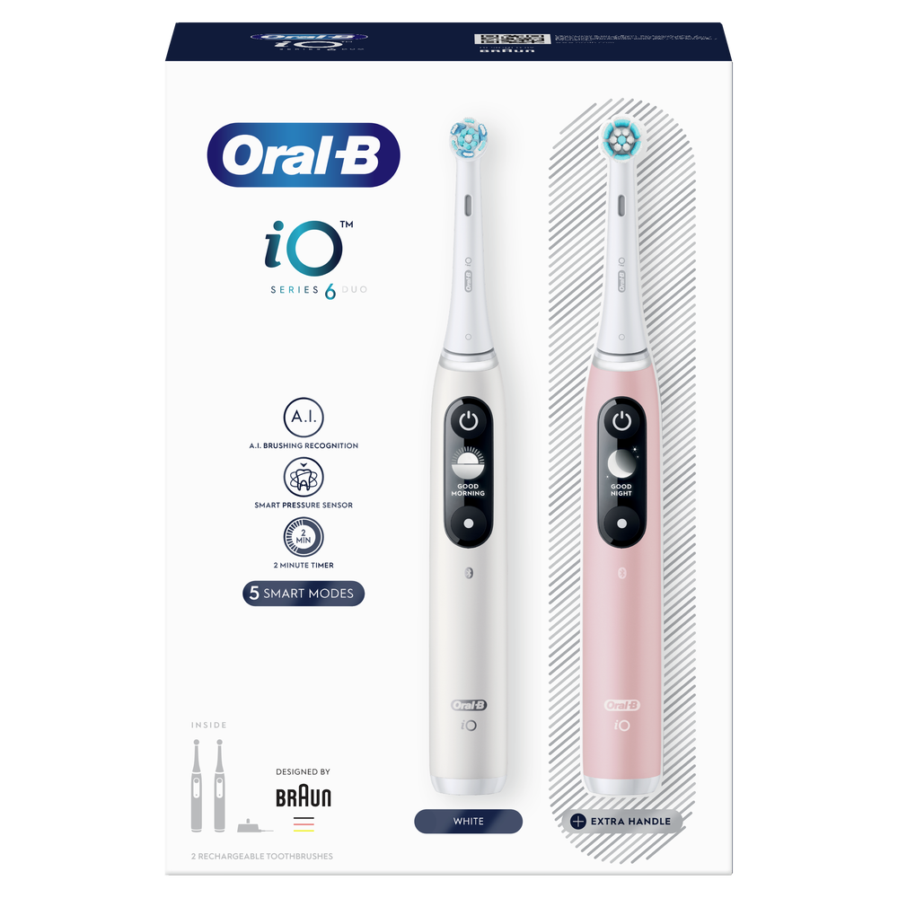 Oral-B iO6 Elektrische Tandenborstels Duoverpakking - Wit & Roze Afbeelding 1