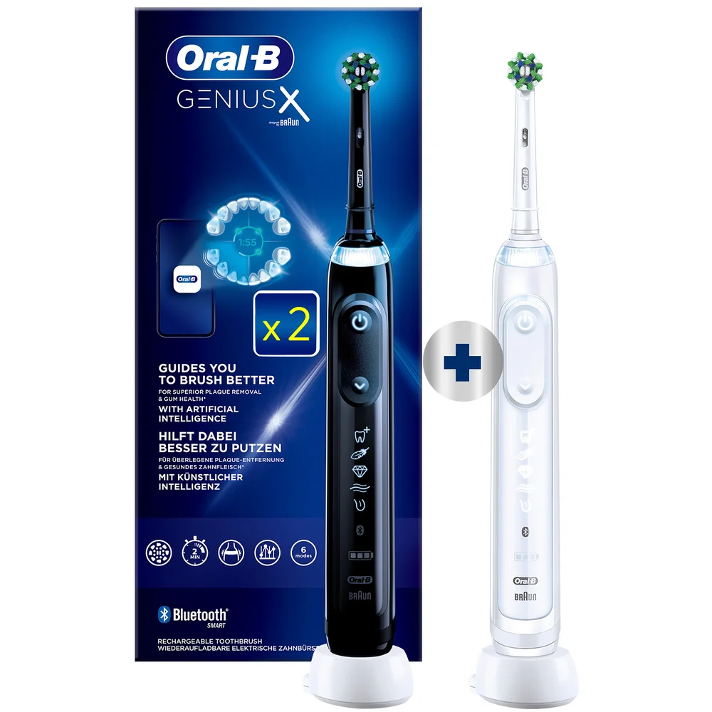 Oral-B Genius X elektrische tandenborstel 2-pack met AI-geleiding.