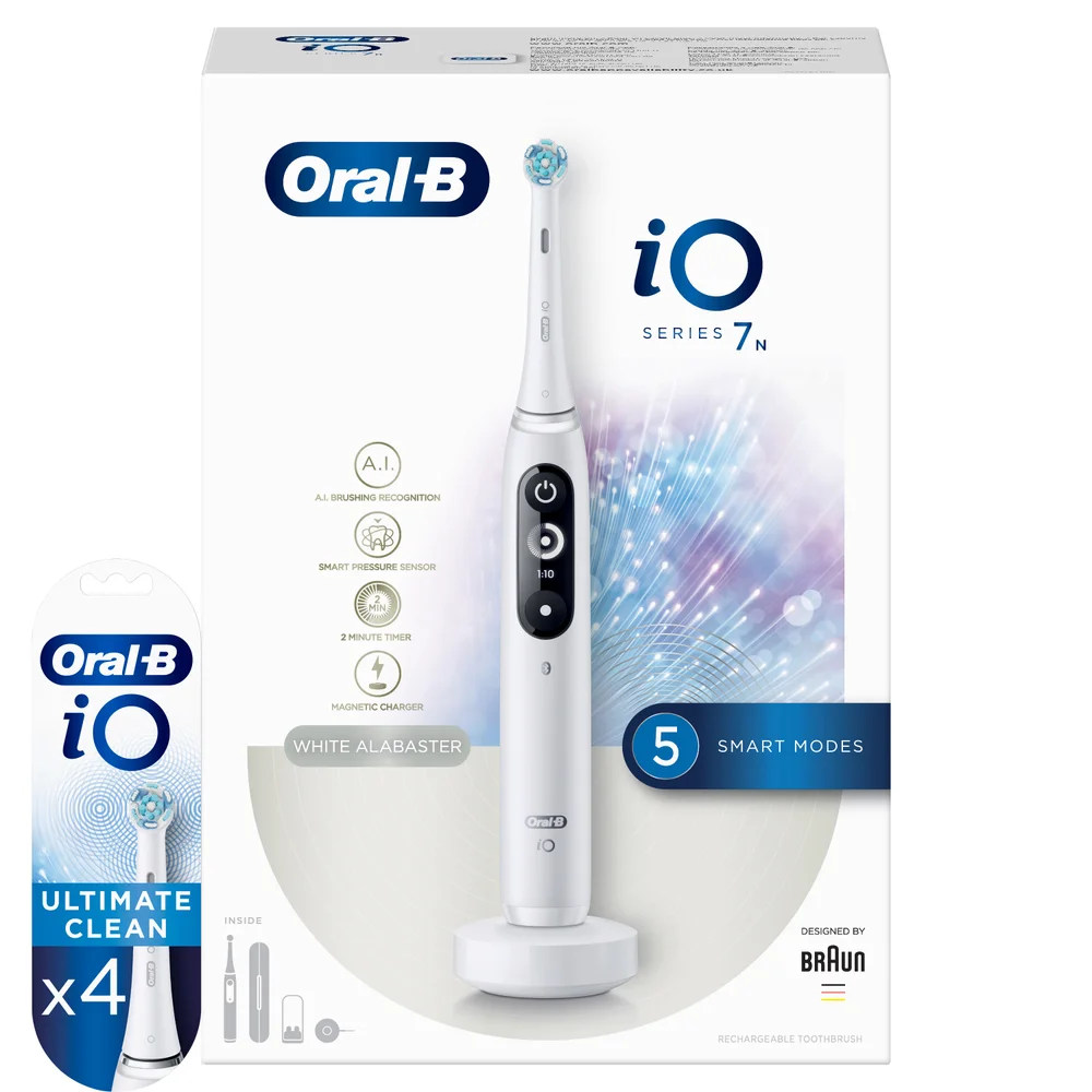 Oral B iO7n White Alabaster Electric Toothbrush + 4 Refills Afbeelding 1