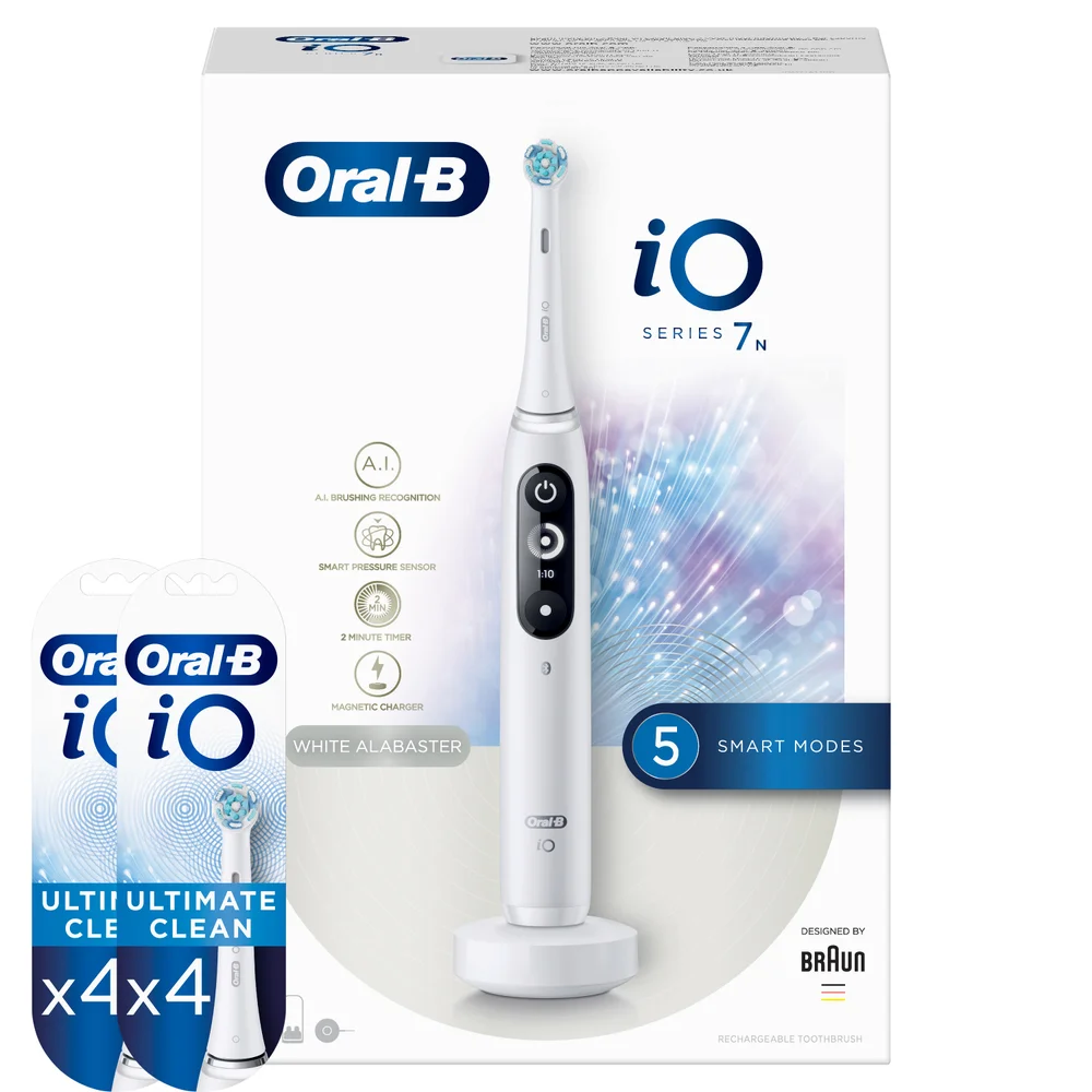 Oral-B iO 7N White Alabaster Elektrische Tandenborstel + 8 Opzetborstels Afbeelding 1