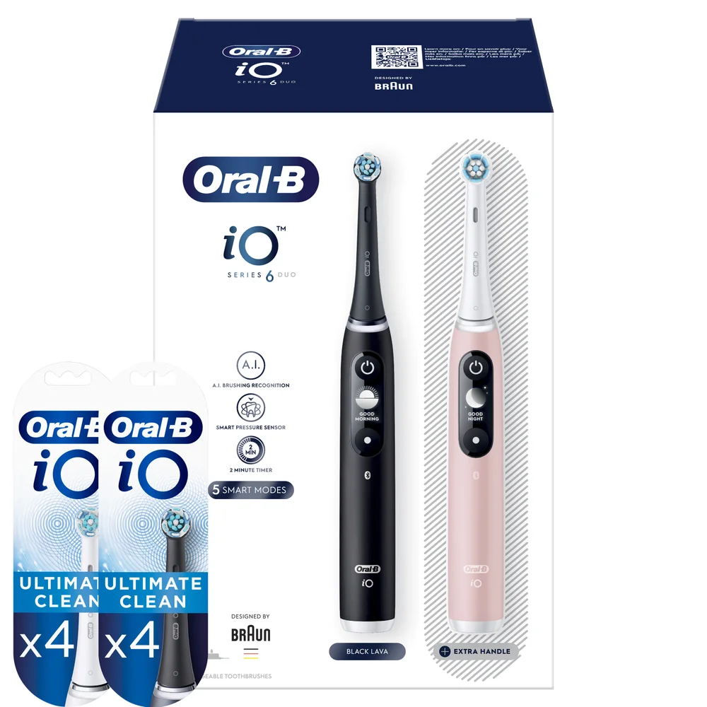 Oral B iO6 Series Duo Pack Black/Pink Sand Extra Toothbrush + 8 Refills Afbeelding 1