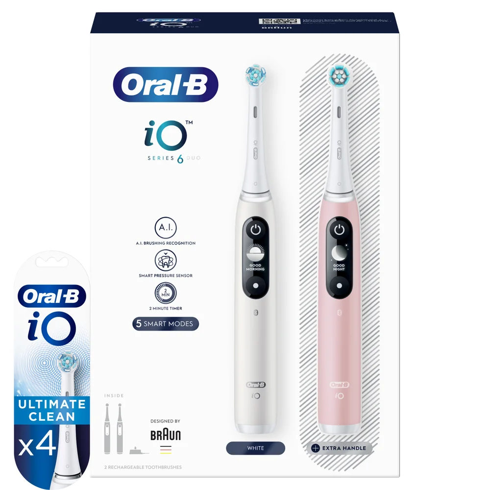 Oral B iO6 Series Duo Pack White/Pink Sand Extra Toothbrush + 4 Refills Afbeelding 1