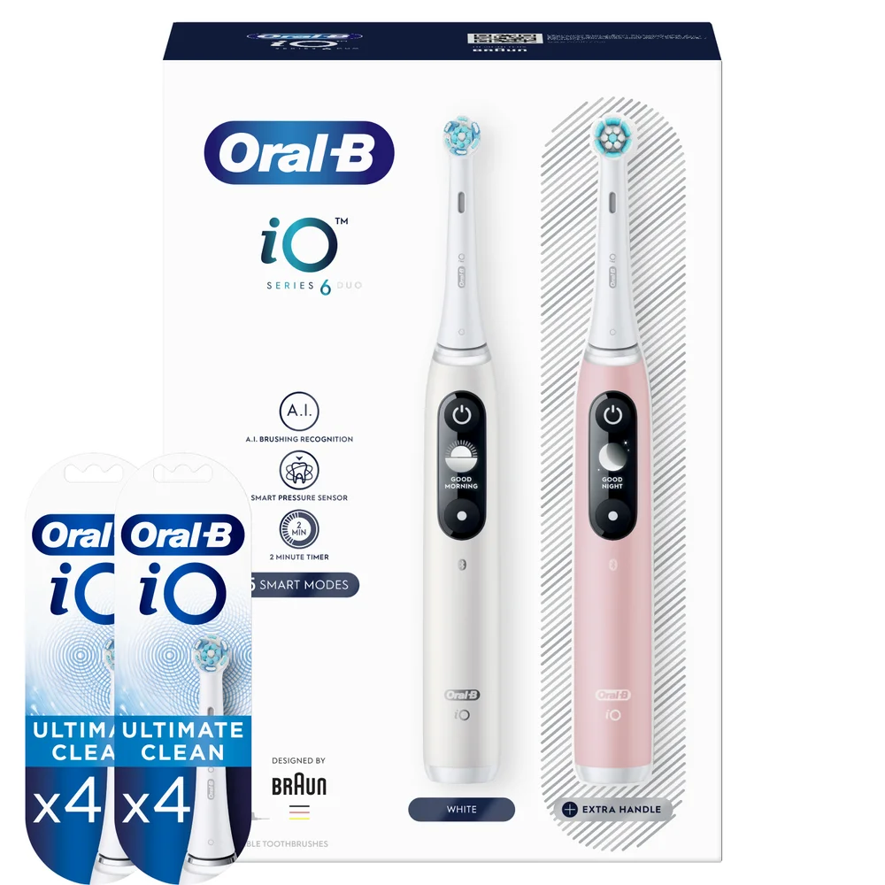 Oral B iO6 Series Duo Pack White/Pink Sand Extra Toothbrush + 8 Refills Afbeelding 1