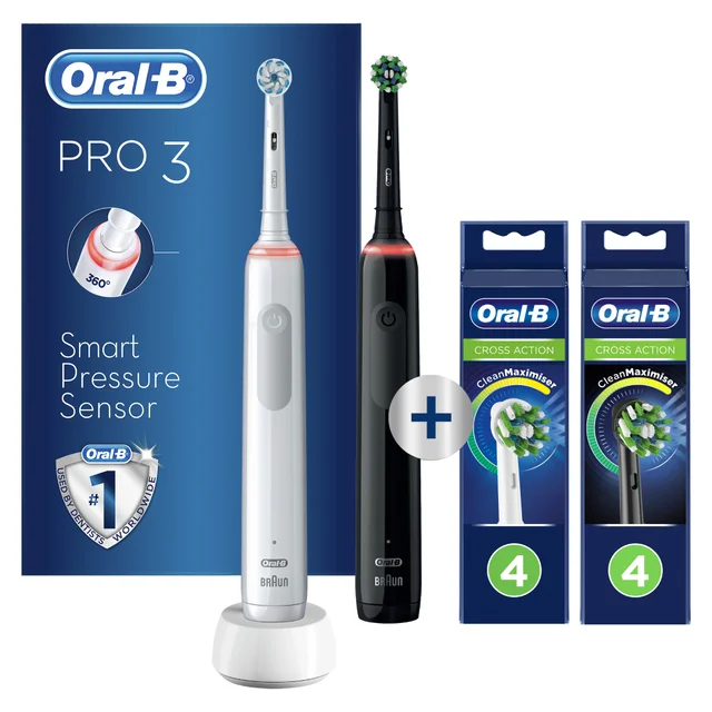 Oral-B Pro 3900 DuoPack Elektrische Tandenborstel Zwart & Wit + 8 Opzetborstels