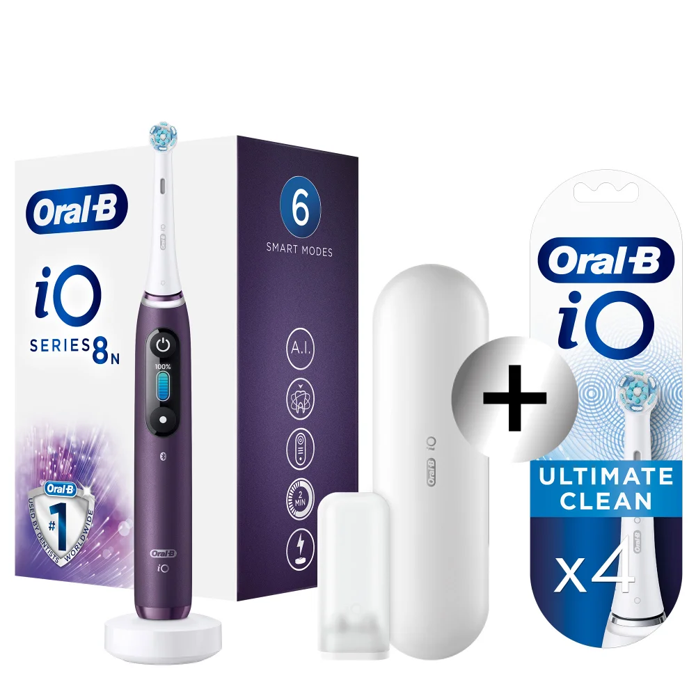 Oral-B iO Series 8N tandenborstel met 6 slimme standen, inclusief 4 Ultimate Clean opzetborstels.