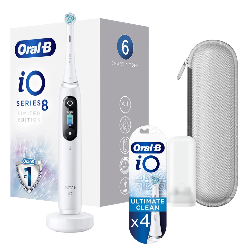 Oral B iO8 Limited Edition White Alabaster Electric Toothbrush + 4 Refills Afbeelding 1