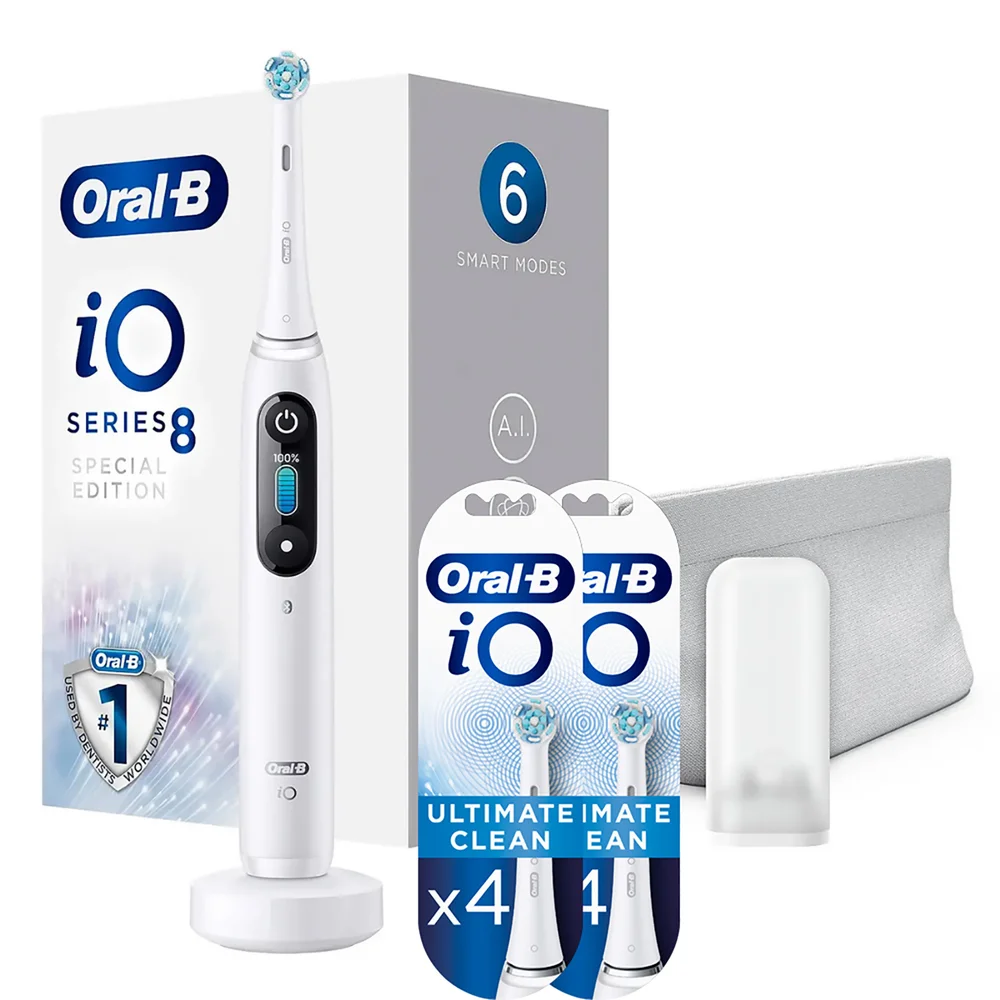 Oral B iO8 White Alabaster Special Edition Electric Toothbrush + 8 Refills Afbeelding 1