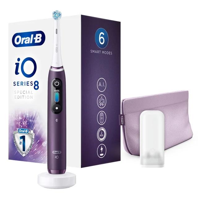 Oral-B iO Series 8 Special Edition elektrische tandenborstel, paars, met 6 slimme standen.