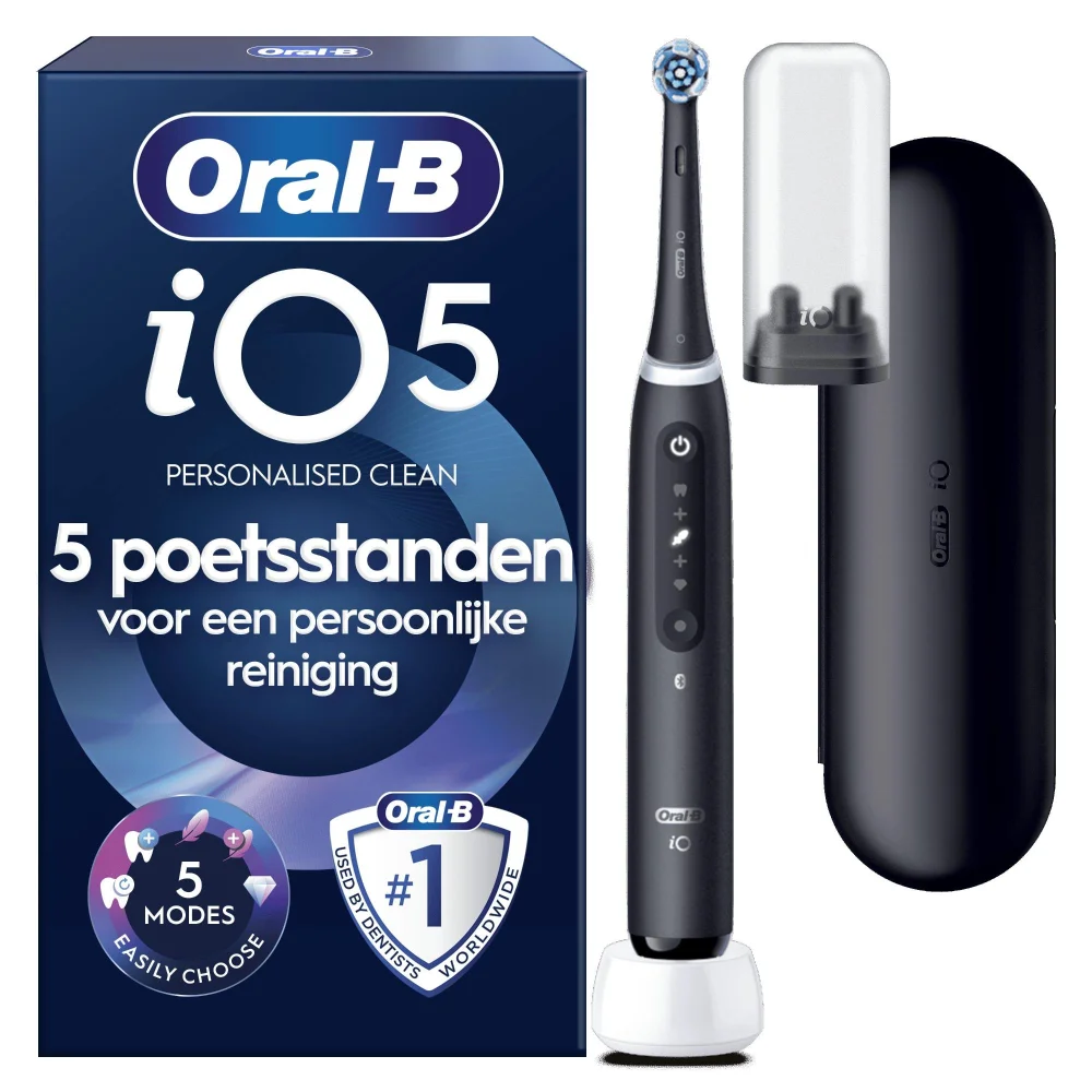 Oral-B iO5 elektrische tandenborstel met 5 poetsstanden voor persoonlijke reiniging.