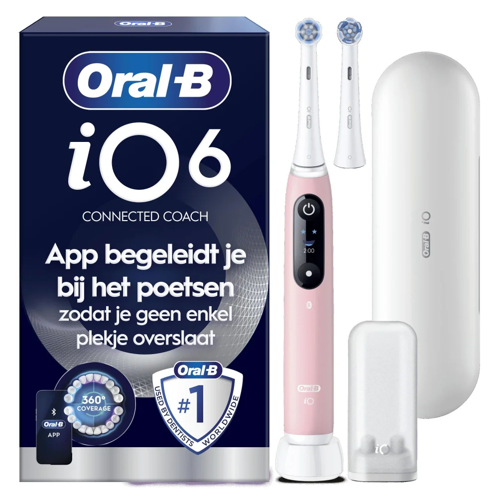 Oral-B iO 6 Elektrische Tandenborstel | Roze | 2 Opzetborstels | Premium Reisetui Afbeelding 1