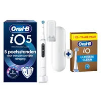 Oral-B iO5N elektrische tandenborstel, verpakking met de aanduiding 5 Modes en voordelen zoals diepe reiniging en bescherming van het tandvlees.