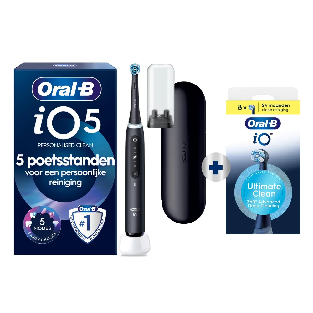 Oral-B iO5 elektrische tandenborstel met 5 poetsstanden voor persoonlijke reiniging.
