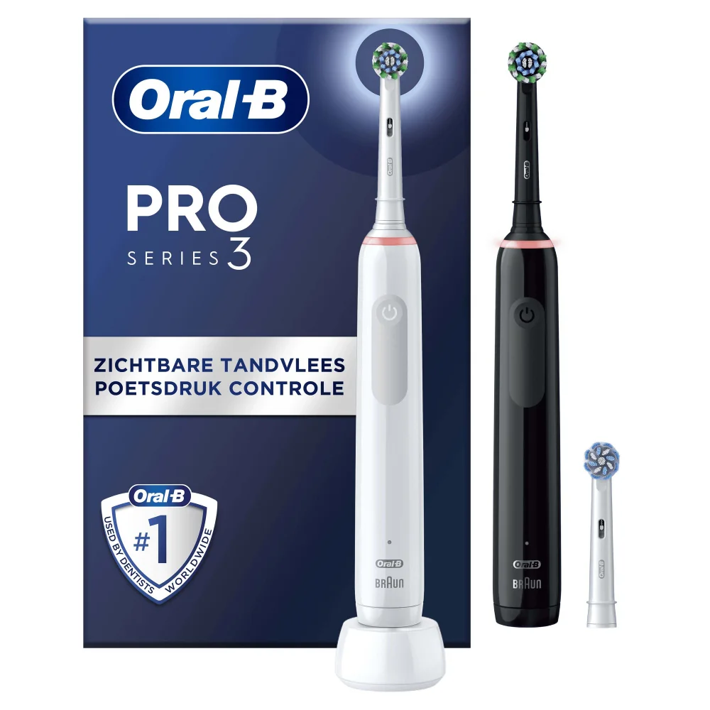 Oral-B Pro Serie 3 Elektrische Tandenborstel Duo-pak Zwart & Wit Afbeelding 1