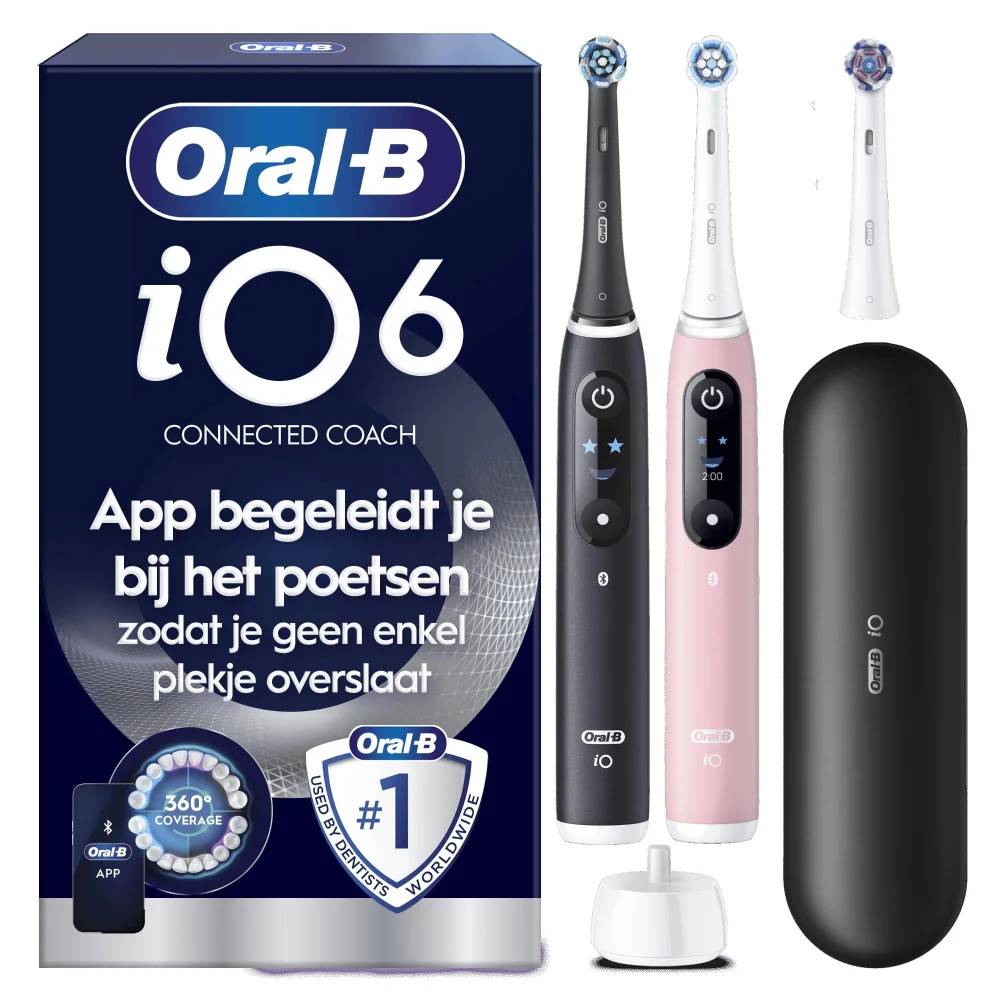 Oral-B iO 6 Elektrische Tandenborstel Zwart & Roze Duoverpakking Afbeelding 1
