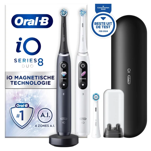 Oral-B iO8 Duo pack Zwart / Wit Elektrische Tandenborstels