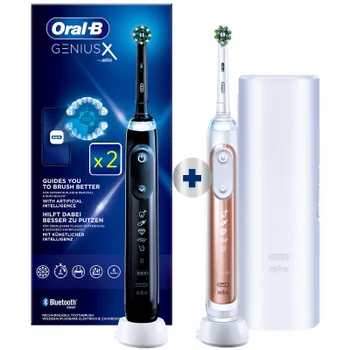 Oral-B Genius X Duopack Zwart & Roségoud + Travel Case - Elektrische Tandenborstel