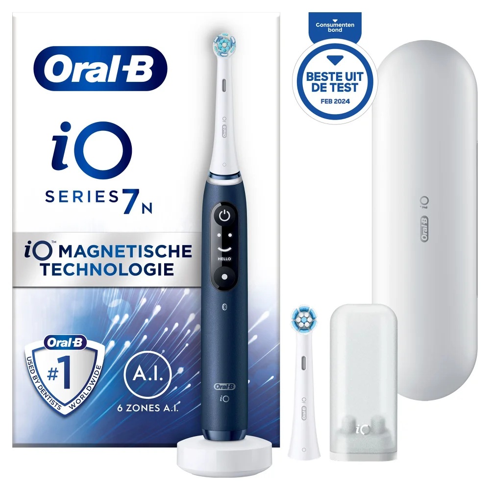 Oral-B iO 7N Elektrische Tandenborstel Blauw + 10 Opzetborstels Afbeelding 1