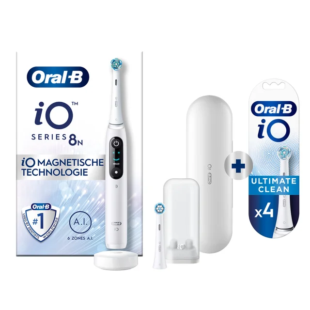 Oral-B iO 8N Elektrische Tandenborstel Wit + 4 Opzetborstels
