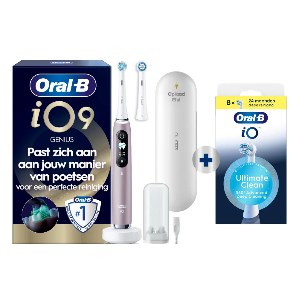 Oral-B iO 9N Genius elektrische tandenborstel met oplaadreisetui, die automatisch aanpast aan de manier waarop je poetst in realtime.