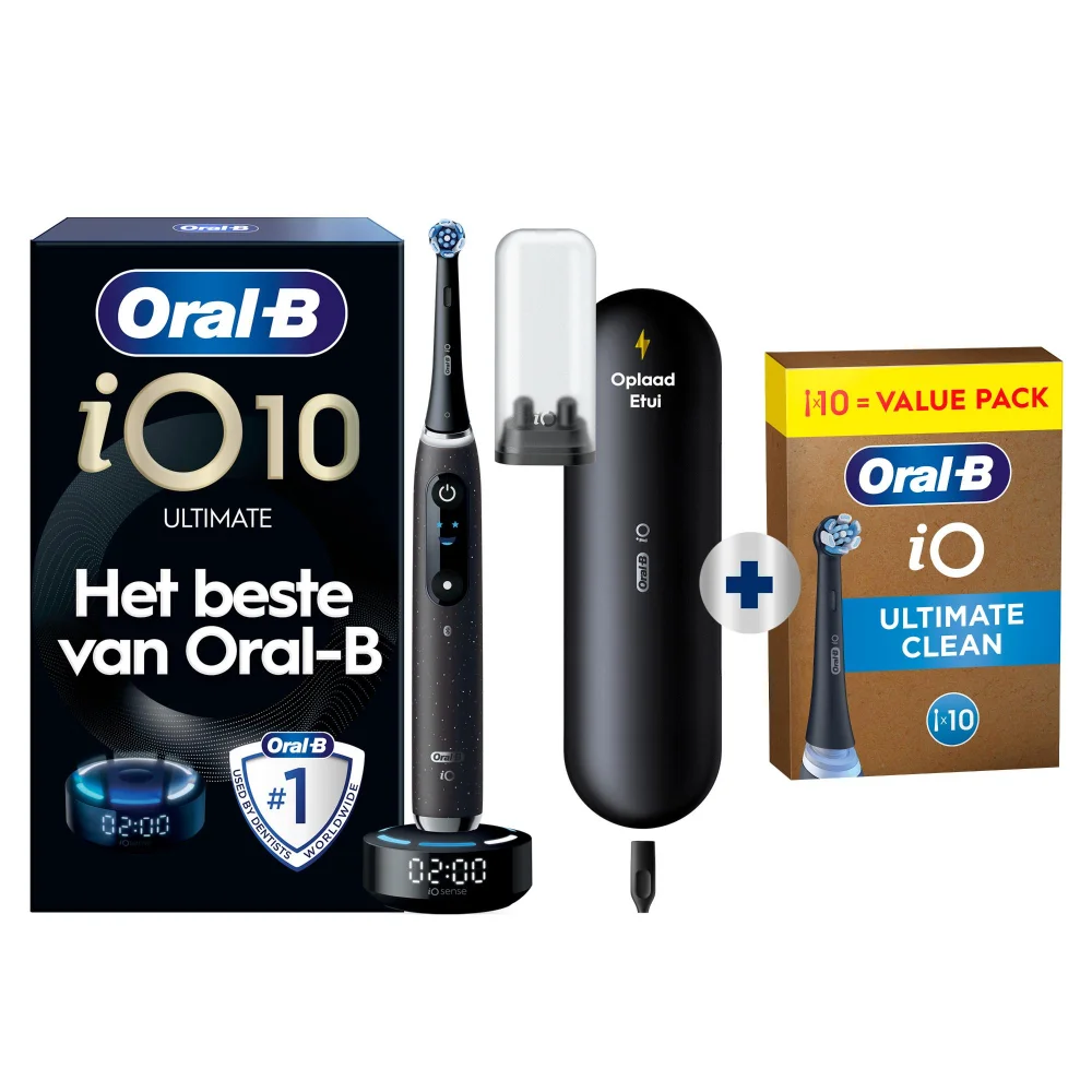 Oral-B iO10 Ultimate elektrische tandenborstel met oplaadstation en oplaadetui, wereldwijd #1 gebruikt door tandartsen.