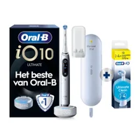 Oral-B iO 10 Ultimate elektrische tandenborstel met iO Sense oplader die real-time feedback geeft over dekking, tijd en druk.