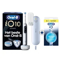 Oral-B iO 10 Ultimate elektrische tandenborstel met iO Sense oplader die real-time feedback geeft over dekking, tijd en druk.