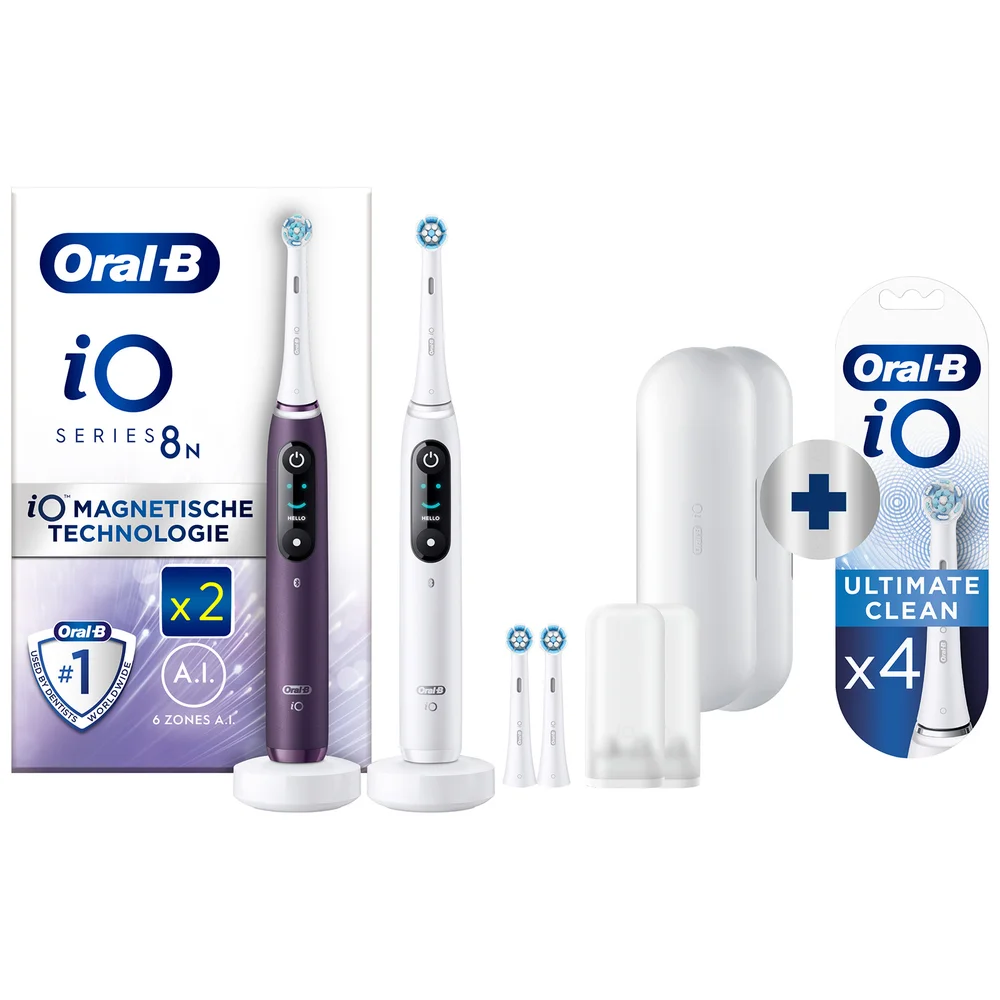 Oral B iO Series 8N White & Violet Electric Toothbrushes Virtual Duo + 4 Refills Afbeelding 1