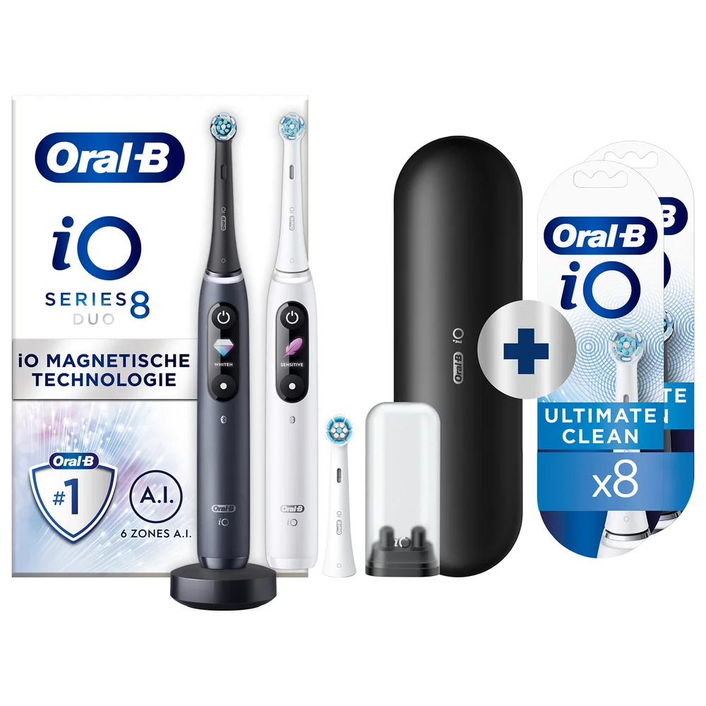 Oral B iO Series 8N White & Black Electric Toothbrushes Virtual Duo + 8 Refills Afbeelding 1