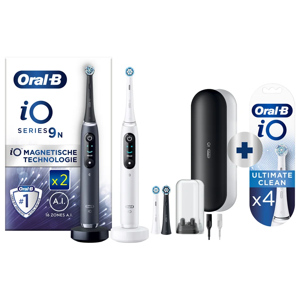 Oral B iO Series 9N Black & Rose Quartz Electric Toothbrushes Virtual Duo + 4 Refills Afbeelding 1