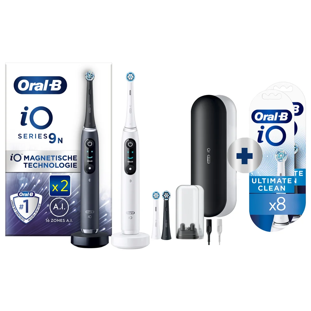 Oral B iO Series 9N Black & Rose Quartz Electric Toothbrushes Virtual Duo + 8 Refills Afbeelding 1