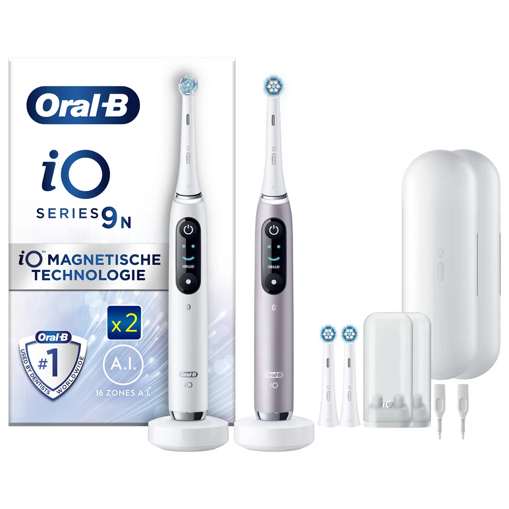 Oral B iO Series 9N White & Rose Quartz Electric Toothbrushes Virtual Duo Afbeelding 1