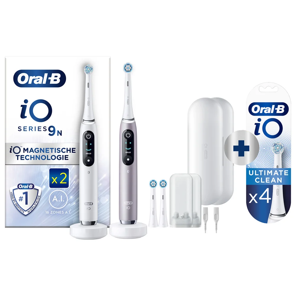 Oral B iO Series 9N White & Rose Quartz Electric Toothbrushes Virtual Duo + 4 Refills Afbeelding 1