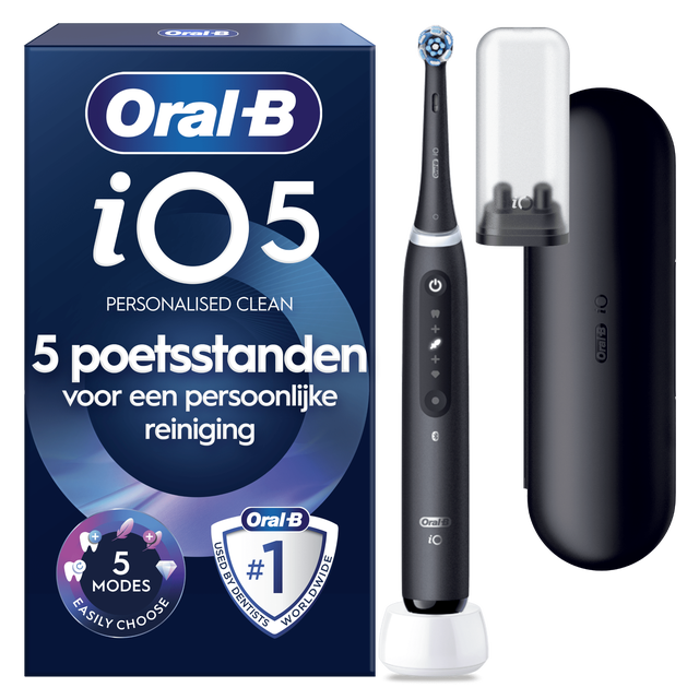 Oral-B iO 5 Elektrische Tandenborstel | Zwart | 1 Opzetborstel | Premium Reisetui
