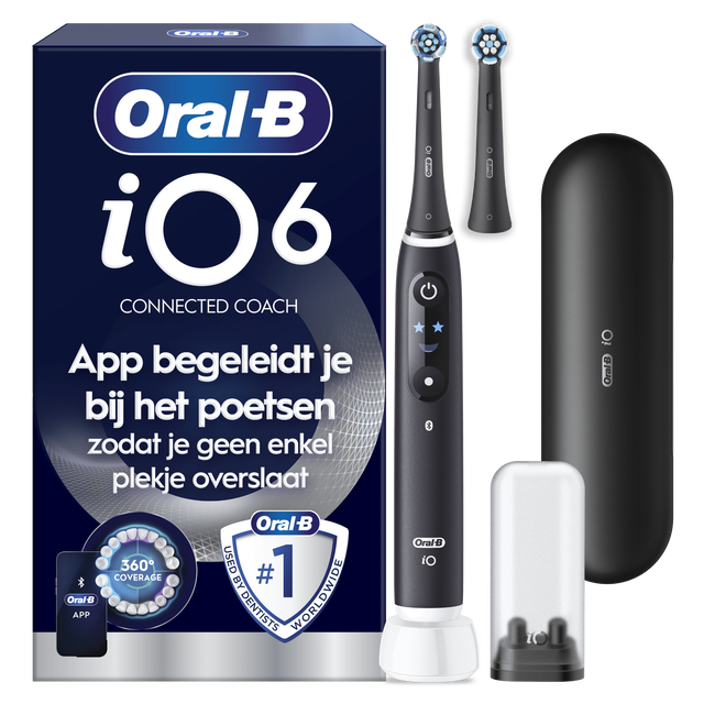 Oral-B iO 6 Elektrische Tandenborstel| Zwart |2 Opzetborstels| Premium Reisetui