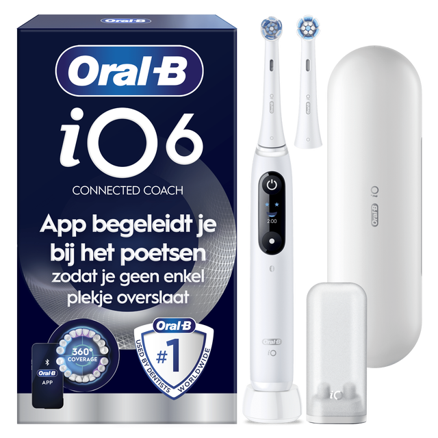 Oral-B iO 6 Elektrische Tandenborstel | Wit | 2 Opzetborstels | Premium Reisetui