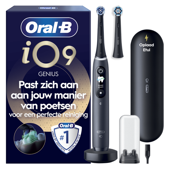 Oral-B iO 9 Elektrische Tandenborstel | Zwart | 2 Opzetborstels | Oplaadreisetui
