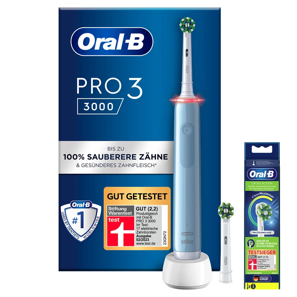 Oral B Power Pro 3 3000 Cross Action Electric Toothbrush Blue + 3 refills Afbeelding 1
