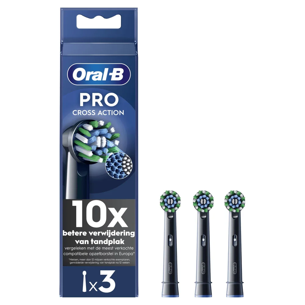 Oral-B CrossAction Opzetborstels Zwart, 3 Stuks Afbeelding 1