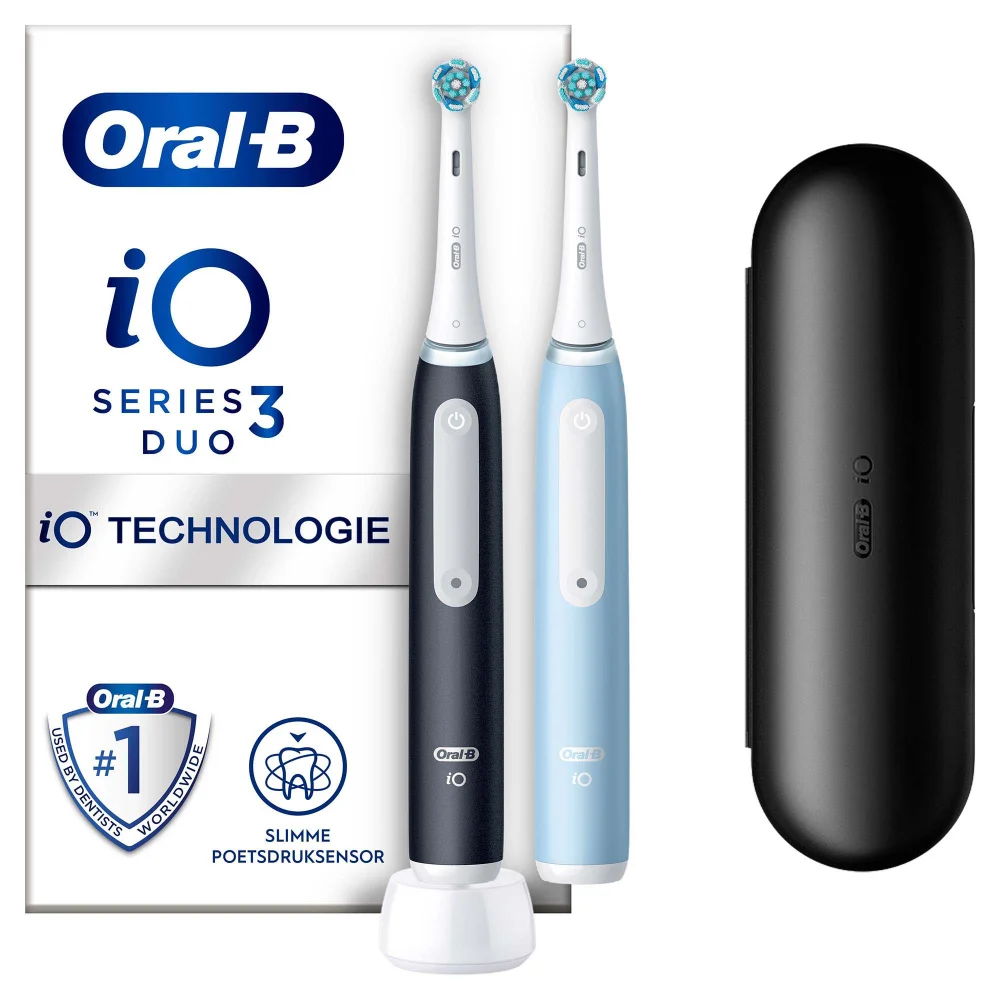 Oral-B iO 3 Elektrische Tandenborstels Zwart & Blauw Duoverpakking Afbeelding 1