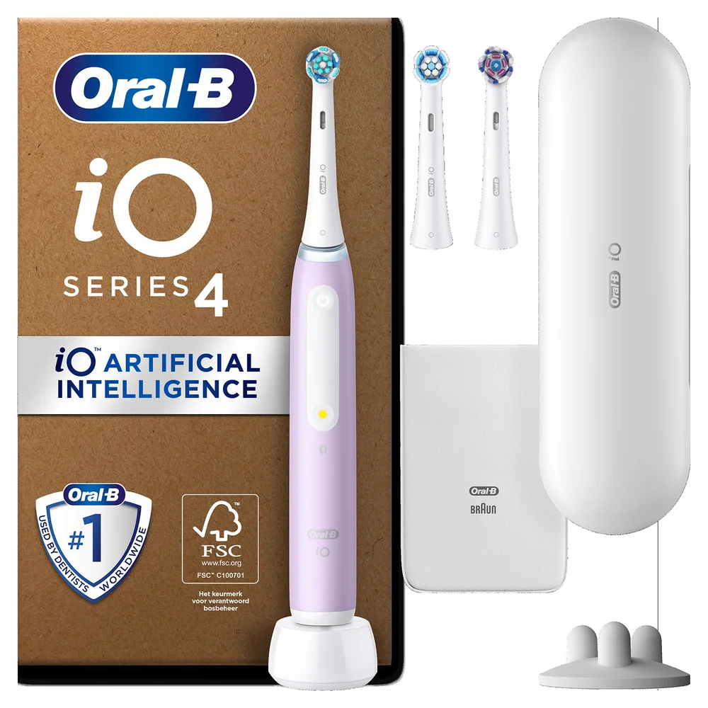 Oral B iO4 Lavender Electric Toothbrush and Extra Pack of Toothbrush Head 2 Count Afbeelding 1