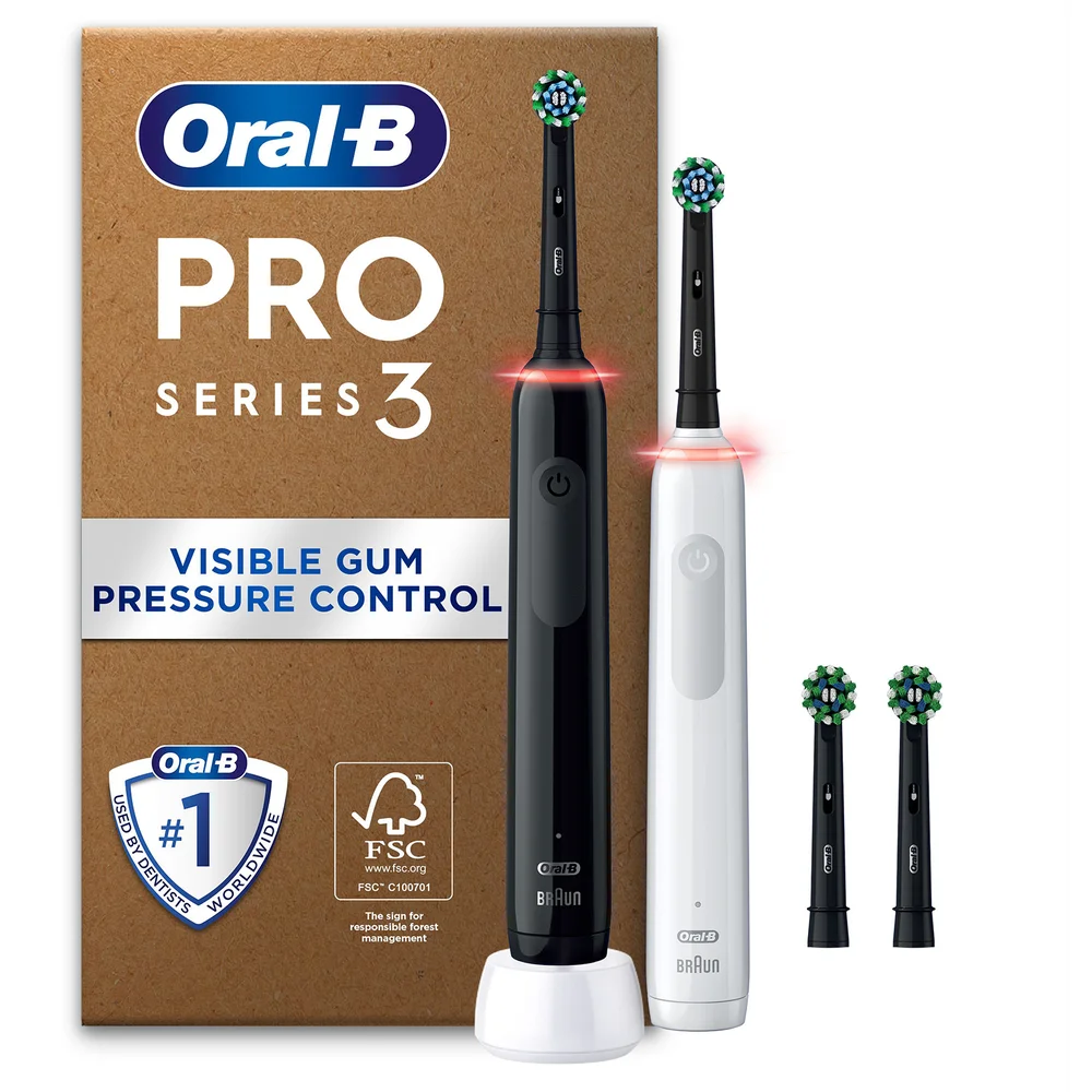 Oral B Pro 3 3900 Duo Pack - Black & White and Extra Pack of Toothbrush Head 2 Count Afbeelding 1
